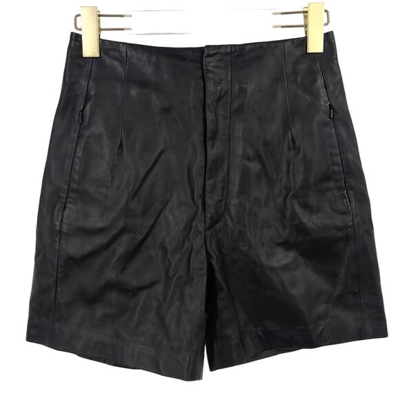 Lamarque Bernice Shorts 0 High Waist 100% Leather Stretch Zip Pockets Black